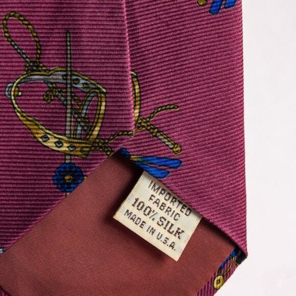 Henry Grethel Vintage Silk Tie Cranberry Blue Gold Made in USA - Picture 5 of 9